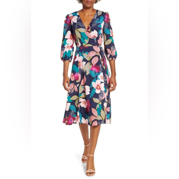 Eliza J Dresses & Skirts - Eliza J Faux Wrap Floral Midi Dress. Size 8P.